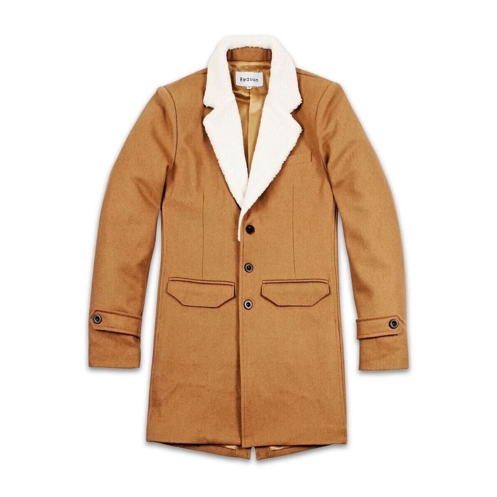 REASON CLOTHING CLASSIC SHEARLING OVERCOAT W/SHEARLING COLLAR L